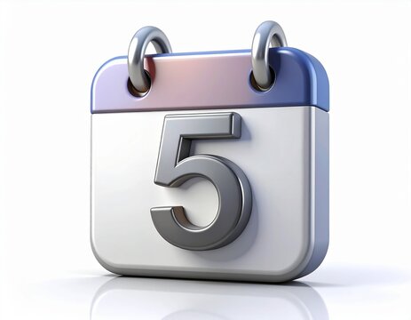 3d calendar icon with number 5 isolated on