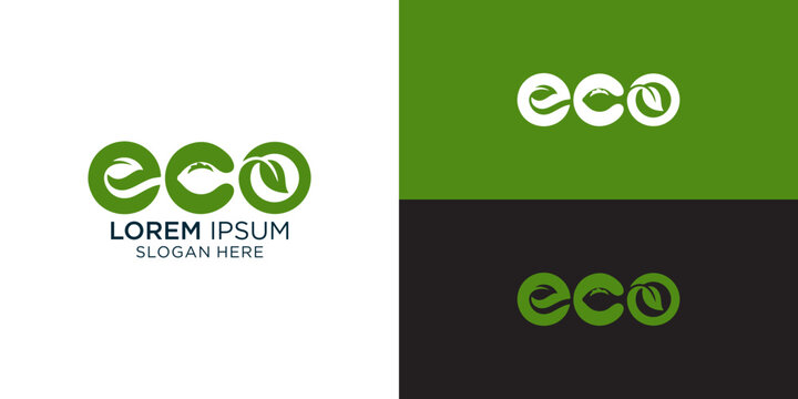 Eye-catching eco logo design with modern font and leaf element for sustainable business branding, perfect for environmental companies and green initiatives promoting nature and health