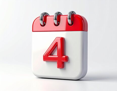 3d calendar icon with number 4 isolated on
