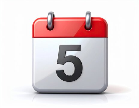 3d calendar icon with number 5 isolated on