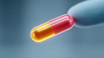 Close-up of an Orange and Red Capsule Pill Held by a Person