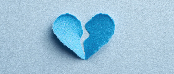 A symbolic close-up of a delicate, broken blue heart-shaped leaf resting on a textured dark surface, conveying themes of loss, separation, and emotional fragility