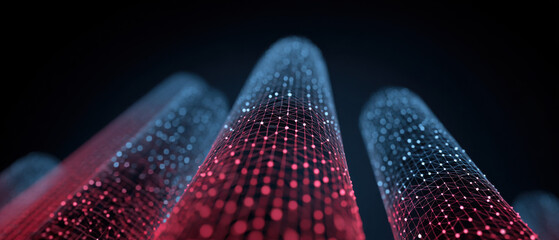 Abstract Digital Network Red and Blue Data Streams Flowing, Futuristic Technology