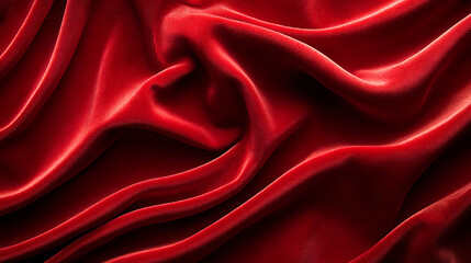 Obraz premium Red velvet fabric showing rich texture and elegant soft folds. Evoking luxury, warmth, and sophistication