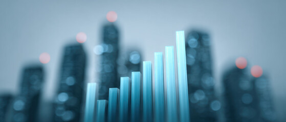 Growing financial graph against an urban cityscape for business success, charting economic growth