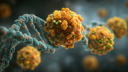 Detailed depiction of a virus with a DNA strand, offering insights into viral structure and infection