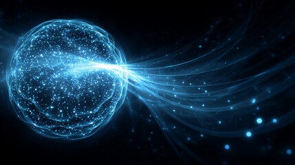Obraz premium Abstract blue sphere emitting energy against a dark background, symbolizing advanced tech concepts