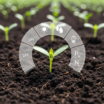 Emerging Seedling with Nutrient Icons Representing Soil Health and Sustainable Agriculture Practices for Crop Development