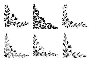Stylish vector set of decorative floral and ornamental corner design elements for borders.