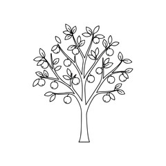 Outline of Apple Tree with Ripe Fruit and Leaves Illustration