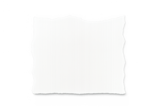 Torn white paper note with ripped edges and corrugated texture, creating an empty message background on transparent grid