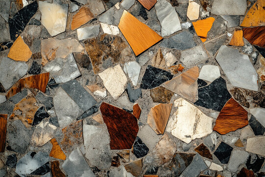 Colorful mosaic pattern with various shaped tiles