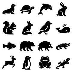 Obraz premium Silhouettes of Wildlife: A collection of various animal silhouettes, showcasing diversity of fauna. a versatile visual asset for design and illustration projects