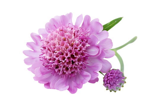 Scabiosa flower bloom and bud, detailed pink petals on transparent background