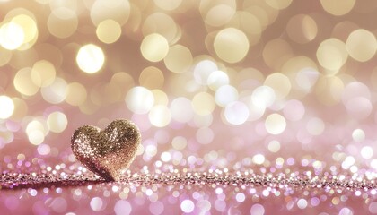 A sparkling heart on a bed of glitter, with bokeh background.
