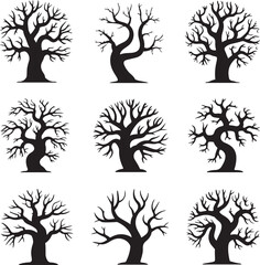 Bare tree silhouettes collection