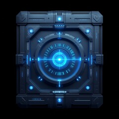 Futuristic Tech Panel Blue Glowing Interface on Dark Background - Digital UI Design