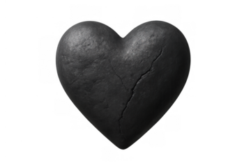 Broken heart stone with deep crack symbolizing heartbreak, lost love, sadness, and emotional pain over transparent background