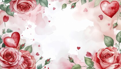 Floral Border with Roses and Hearts for Valentine's Day