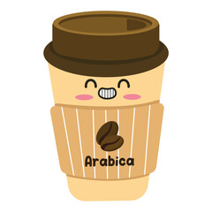 Cute Arabica with Paper Cup Sleeve. Suitable for flat design graphic illustration, clip art, with coffee theme
