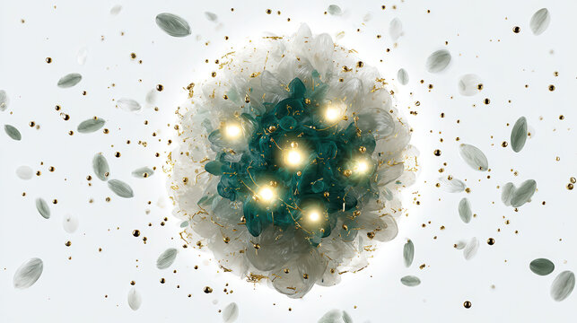 Abstract crystal with glowing lights and floating particles - Powered by Adobe