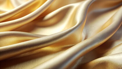 Close-up view of flowing, shimmering golden silk fabric, with elegant folds.