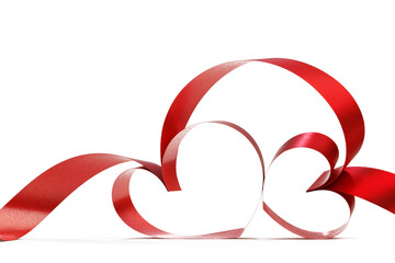 valentine ribbon hearts on white background