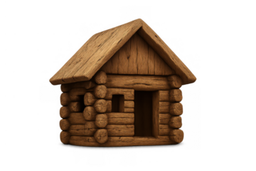Small log cabin wooden house model, creating a rustic feel. Representing concepts of home, shelter, and simple living