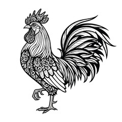 Elegant Rooster Illustration Ornate Details and Artistic Flair