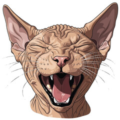 Sphynx Cat Illustration Hilarious Face, Open Mouth, and Expressive Eyes, Digital Art