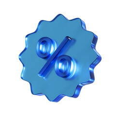 パーセント割引を表すフラットなアイコンの3Dイラスト。透明感のある青いグラスモーフィズムなマーク