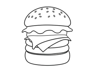 Fototapeta premium Simple outline drawing of a delicious cheeseburger
