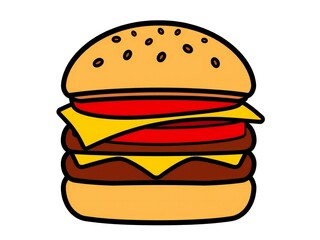 Colorful cartoon illustration of a delicious cheeseburger with sesame seeds