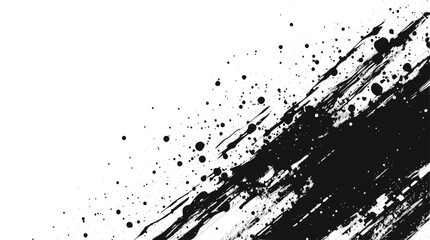 Abstract black ink brush strokes and splatters on