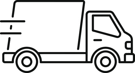 Vector line art icon of a fast delivery truck in motion, representing express shipping, commercial cargo transport, and logistics services