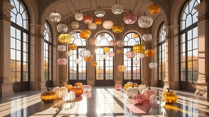 Interior of the Holy Sepulchre Church in Jerusalem showing the altar, arch architecture, cross, and religious fresco decorations