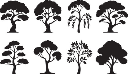 Diverse tree silhouettes collection for nature and design element