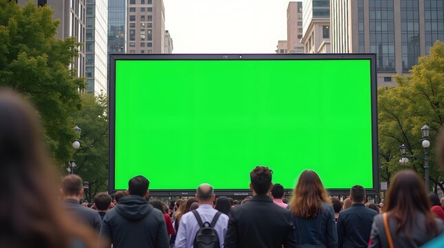 Commercial Display Mockup: Green Screen Billboard in the Town Square