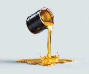 Gold liquid pouring from a black barrel