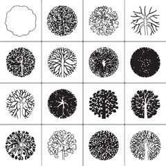 Top view tree symbols, various styles for architectural plans