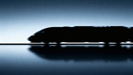 Silhouette of a high-speed train in motion against a gradient sky