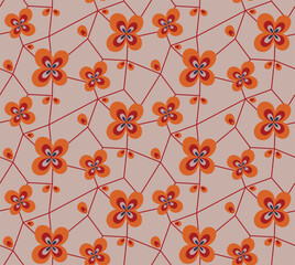 Japanese Flower Net Vector Seamless Pattern