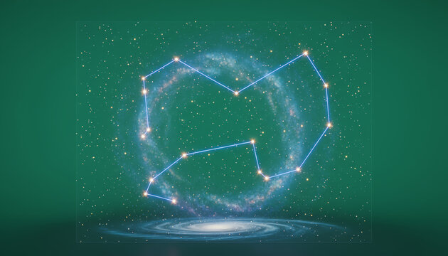 A captivating visualization of a constellation design with shimmering stars against a green backdrop, evoking wonder and exploration.