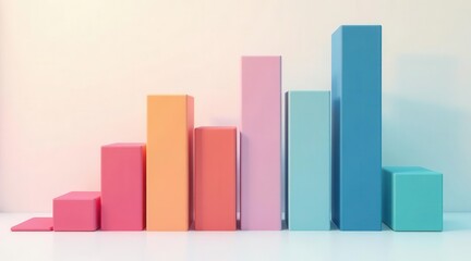 Abstract pastel colored blocks ascending in size, forming a vibrant and dynamic visual representation of growth and progress