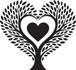 Heart-shaped tree symbol with leaves forming love sign design
