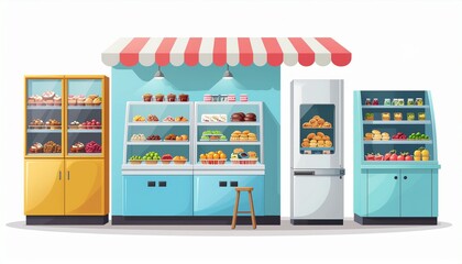 illastration flash desing shop of food insupermaket on white background