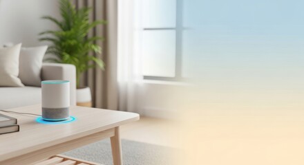 Modern living room showcasing a smart speaker with a calming atmosphere