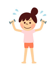 ダンベルをもつ女性