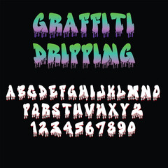 Graffiti Dripping Vector Font features bold street-style letters with a unique dripping effect. Perfect for urban designs, posters, hip-hop branding, and edgy creative projects.