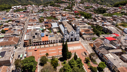 Fototapeta premium Riosucio, Caldas - Colombia. October 7, 2025. Panoramic view with a drone. Municipality located 93.9 km from Manizales.
